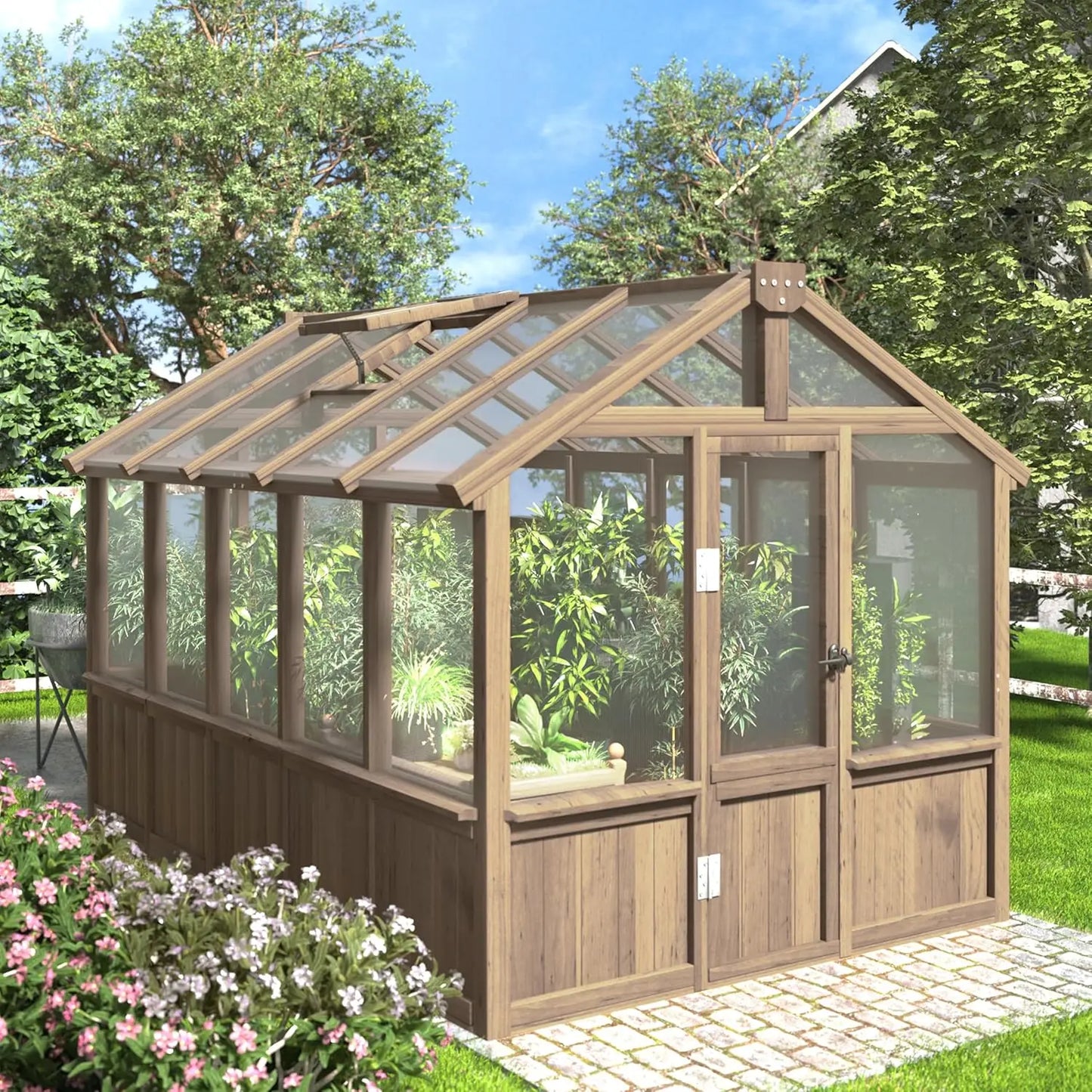 Wooden Greenhouse with Adjustable Vent