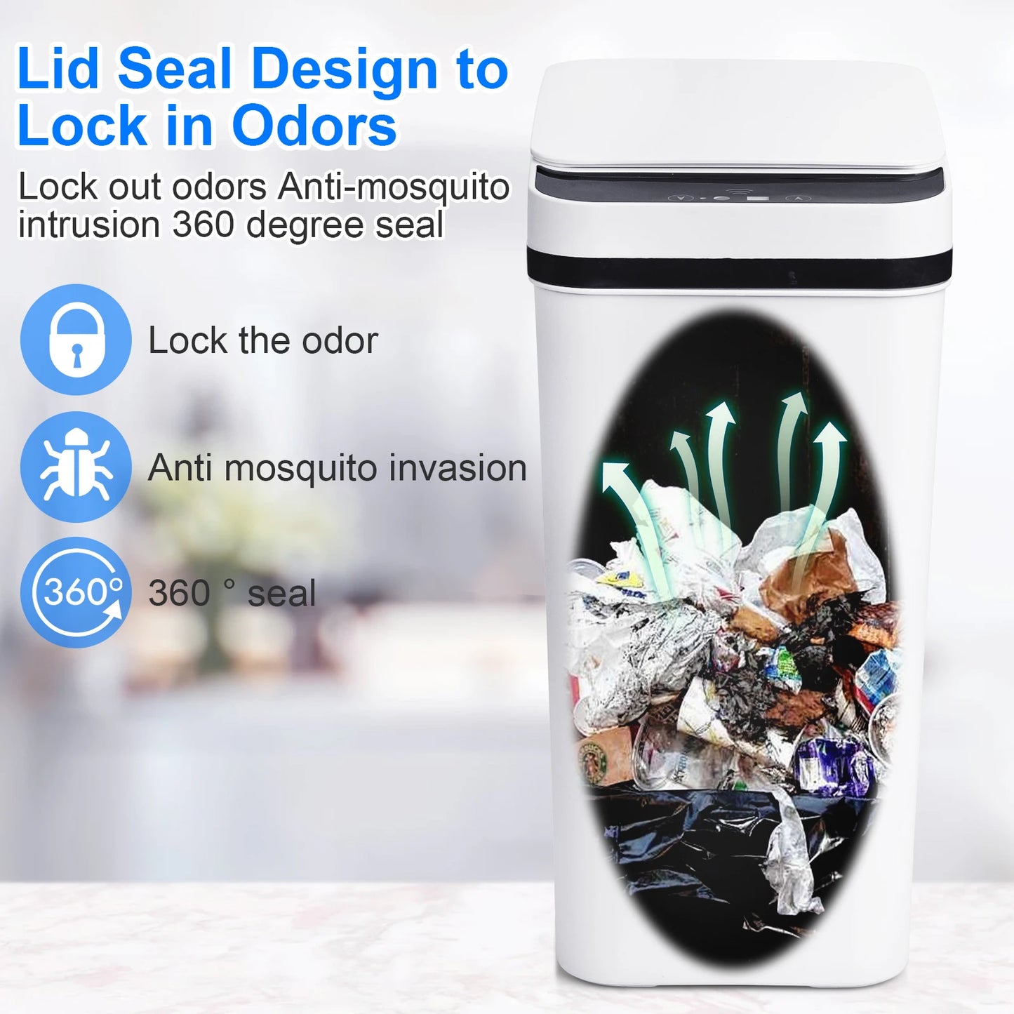 12L Bathroom Automatic Trash Cans Slim with Lid