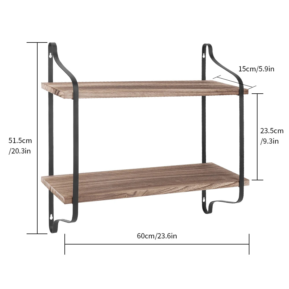 2-Tier Wooden Floating Wall Shelf