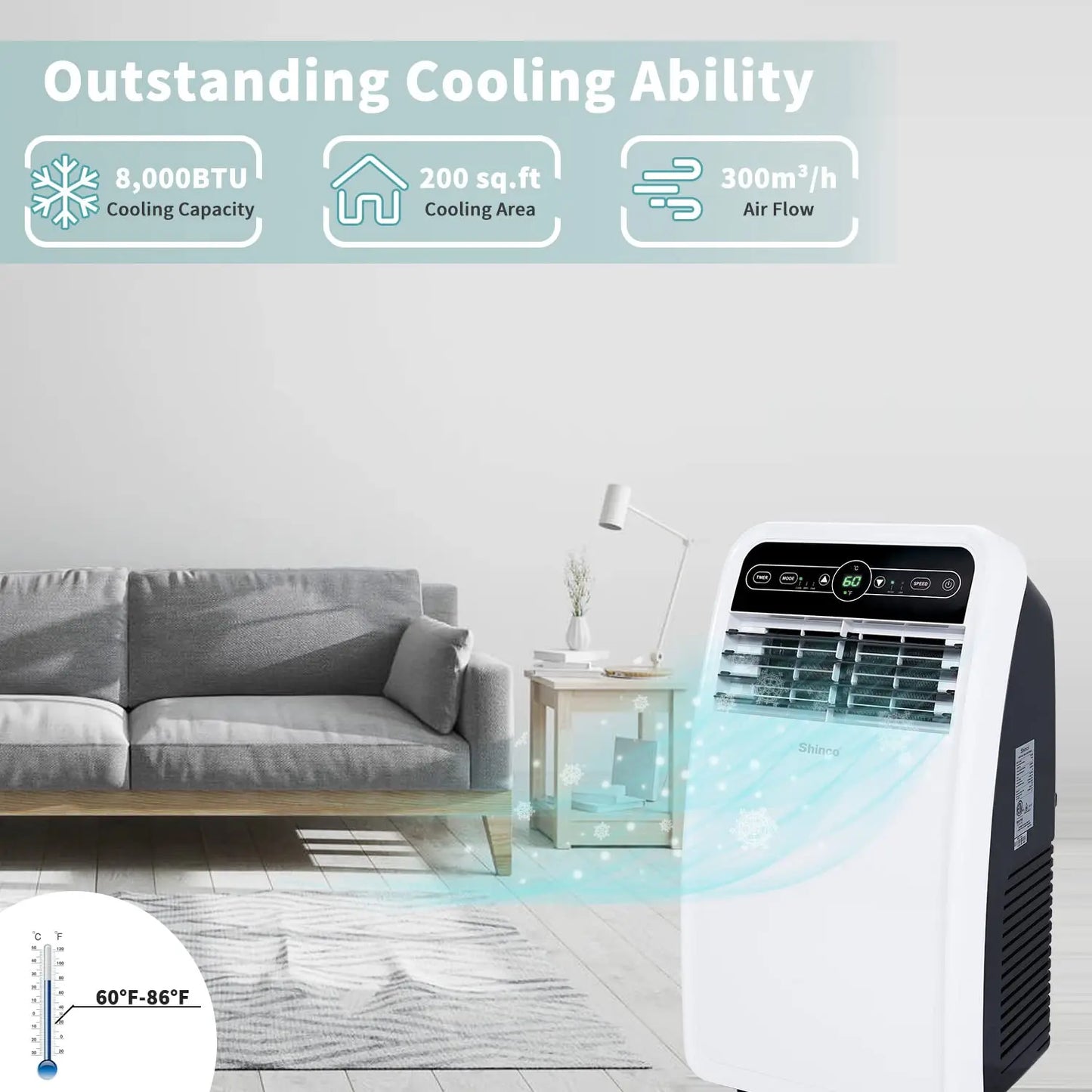 8K BTU Portable AC Unit with Dehumidifier