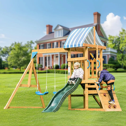 Wooden Swing Set with Play Area