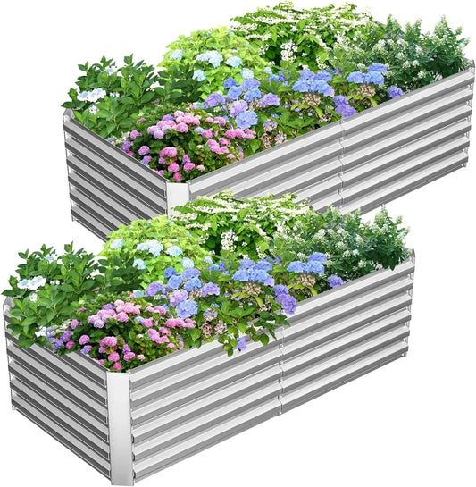8x4x2ft Galvanized Garden Raised Bed Outdoor Planter Box