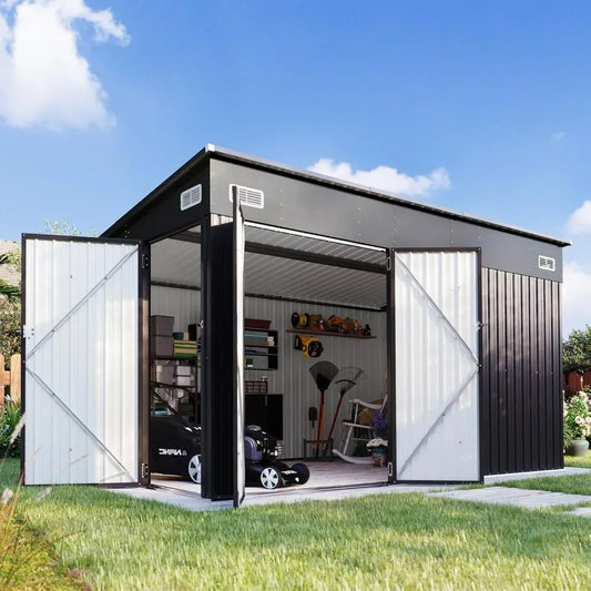 Outdoor Metal Storage Shed Triple Lockable Door