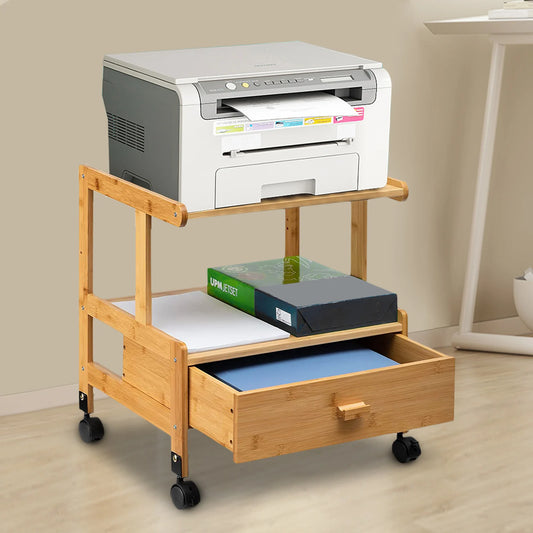 2-Tier Wood Printer Stand with Wheels