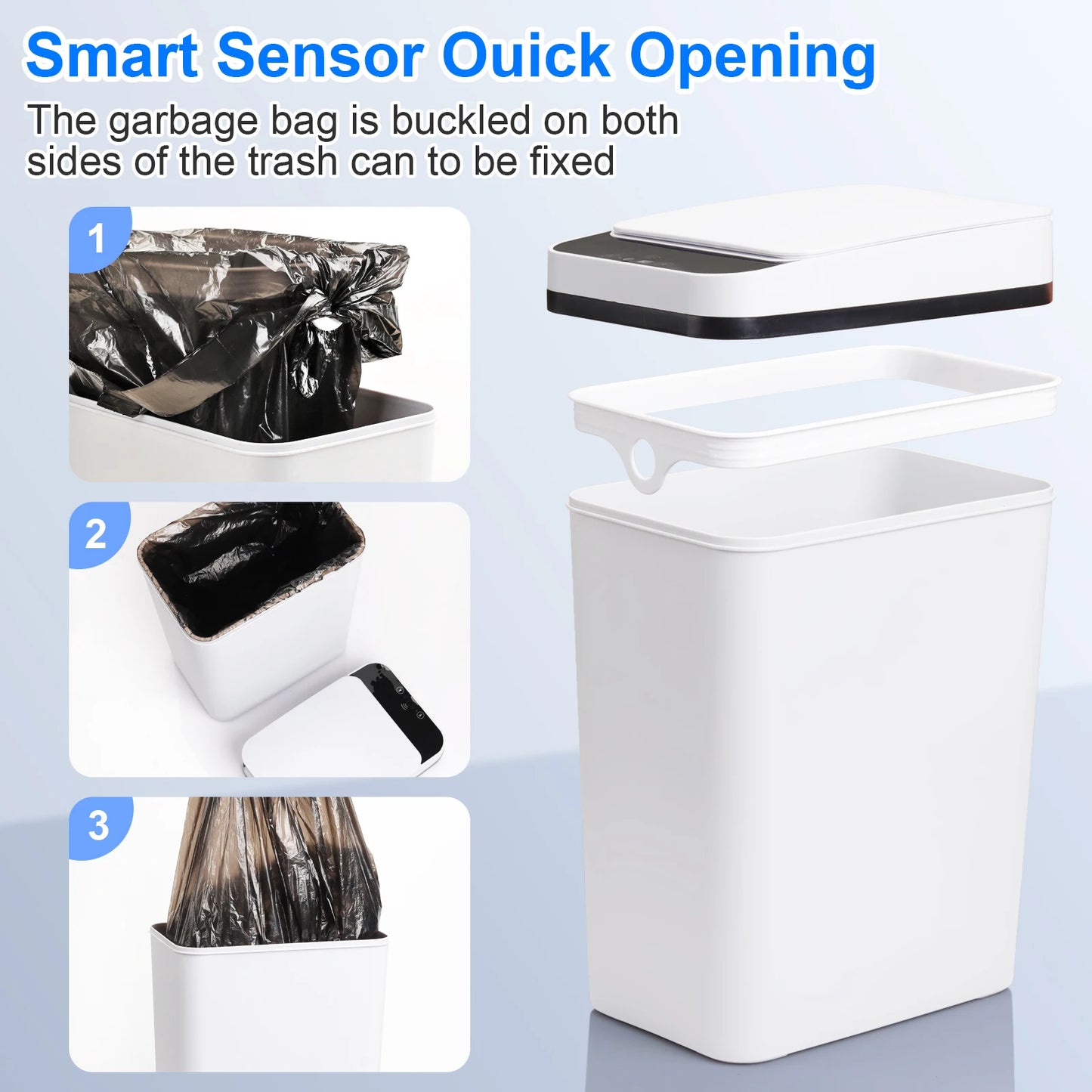12L Bathroom Automatic Trash Cans Slim with Lid