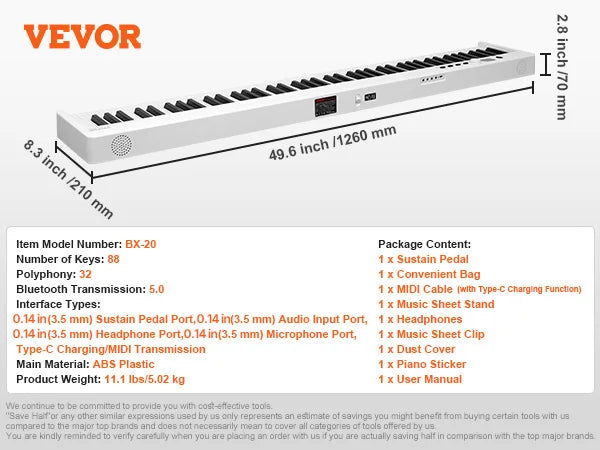 61 or 88 Key Folding Keyboard Piano