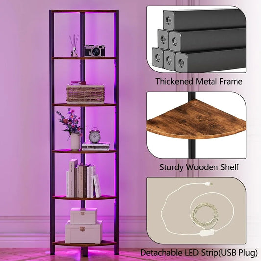 6-Tier Corner Shelf with LED Lights