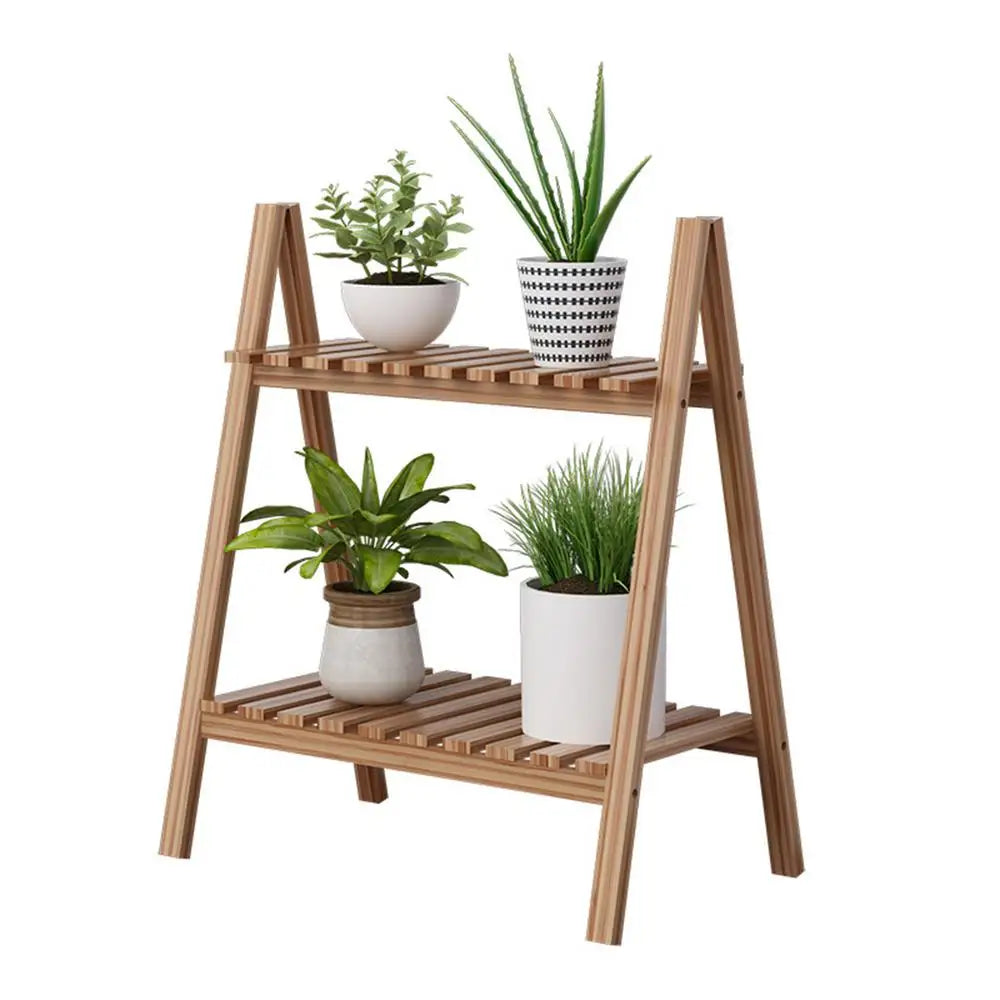 Wooden Floor Plant Stand 2-Tier Foldable