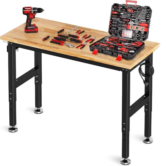 Adjustable Work Bench w/ Power Outlet & Pegboard