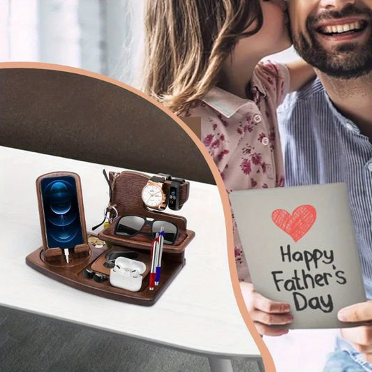 Elegant Wooden Phone Holder & Organizer