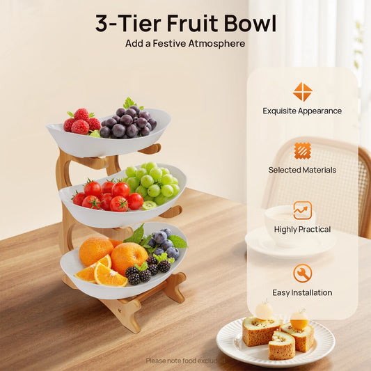 3-Tier Serving Bowls with Wood Stand