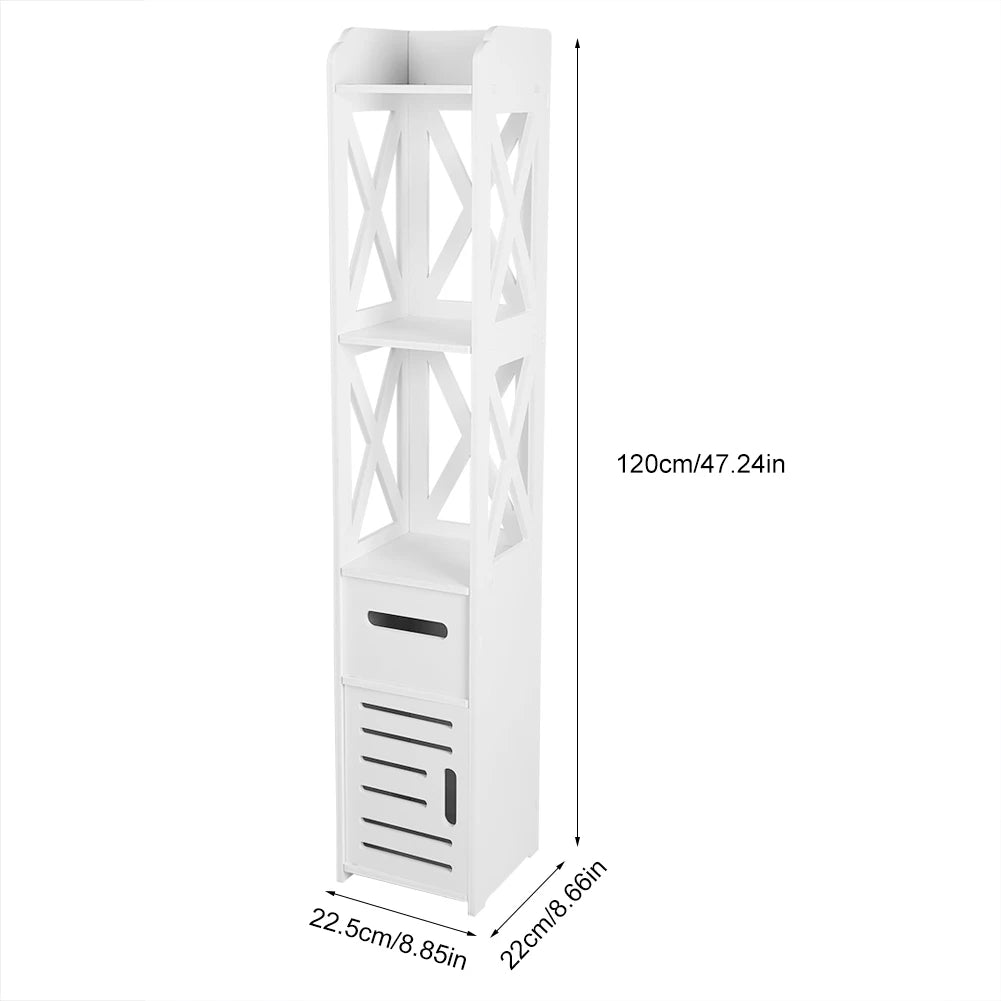 White Wooden Bathroom Cabinet Shelf
