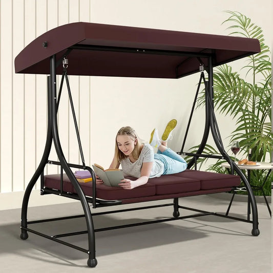 Outdoor Porch Glider Swing with Adjustable Canopy