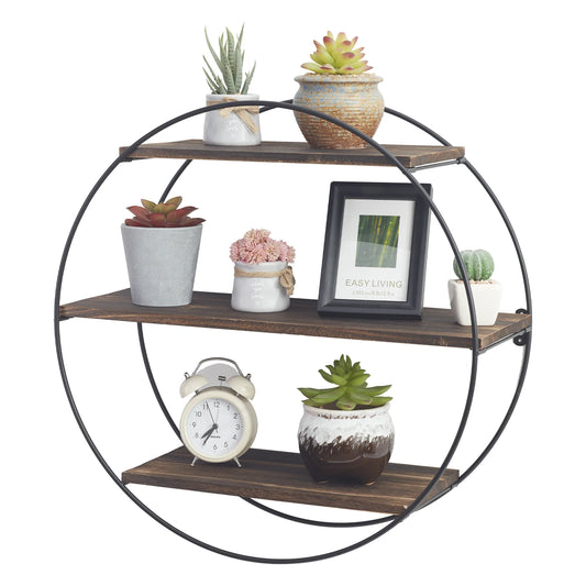 3-Tier Wooden Round Wall Hanging Shelf